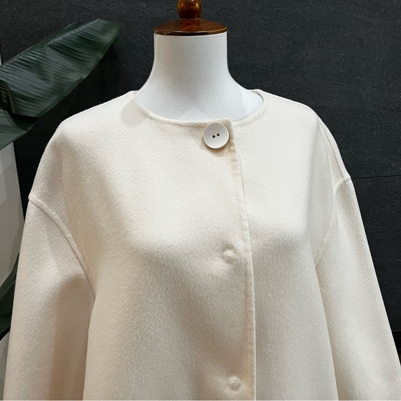 Prada Wool Collarless Coat Off White Size 42 - Picture 6 of 16